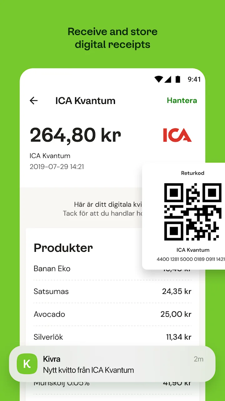 Kivra digital receipt from ICA with itemised products