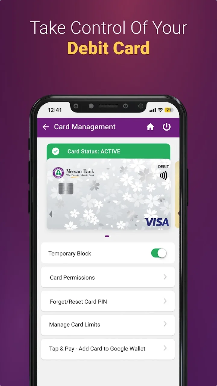 Meezan Bank debit card management controls
