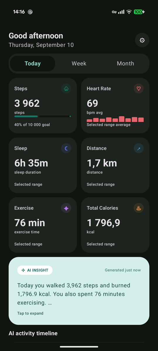 FitBrief Today Dashboard with Health Metrics