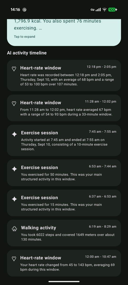 FitBrief AI Activity Timeline and On-Device Summaries