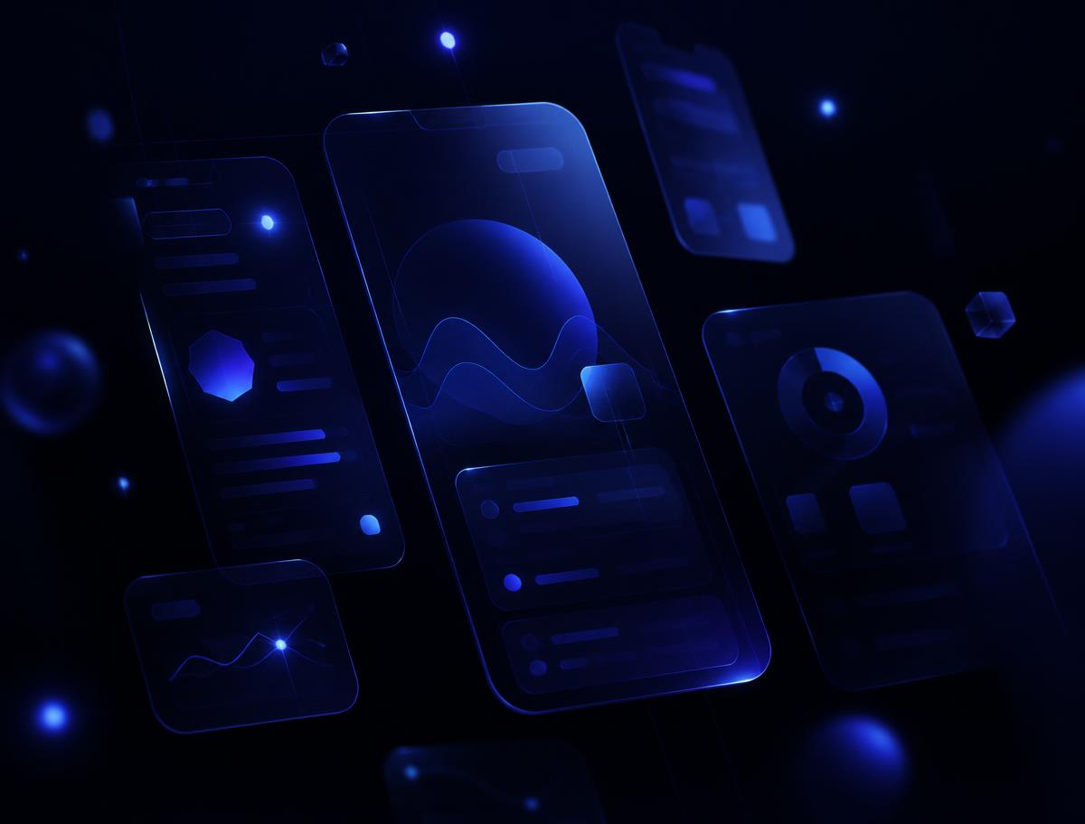 Abstract illustration of layered Android app interface cards