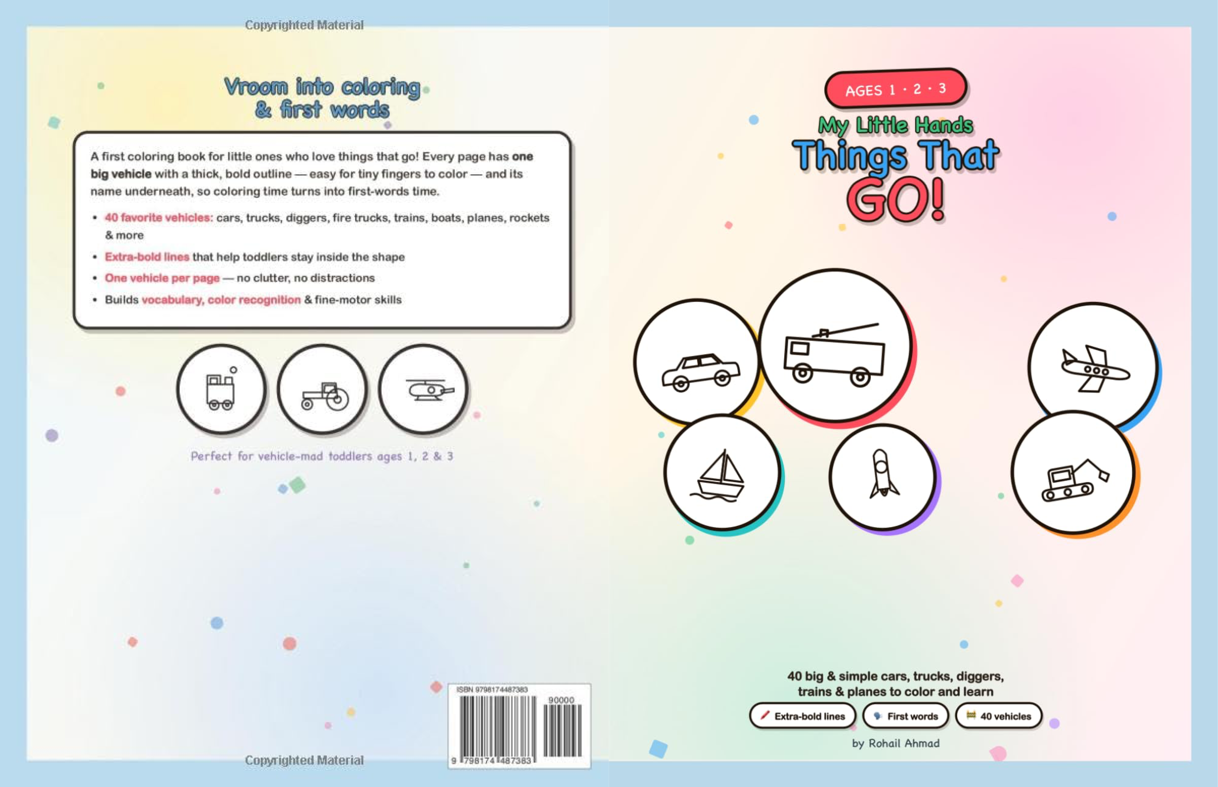 Things That GO! Coloring Book Full Cover Spread with Front and Back Cover